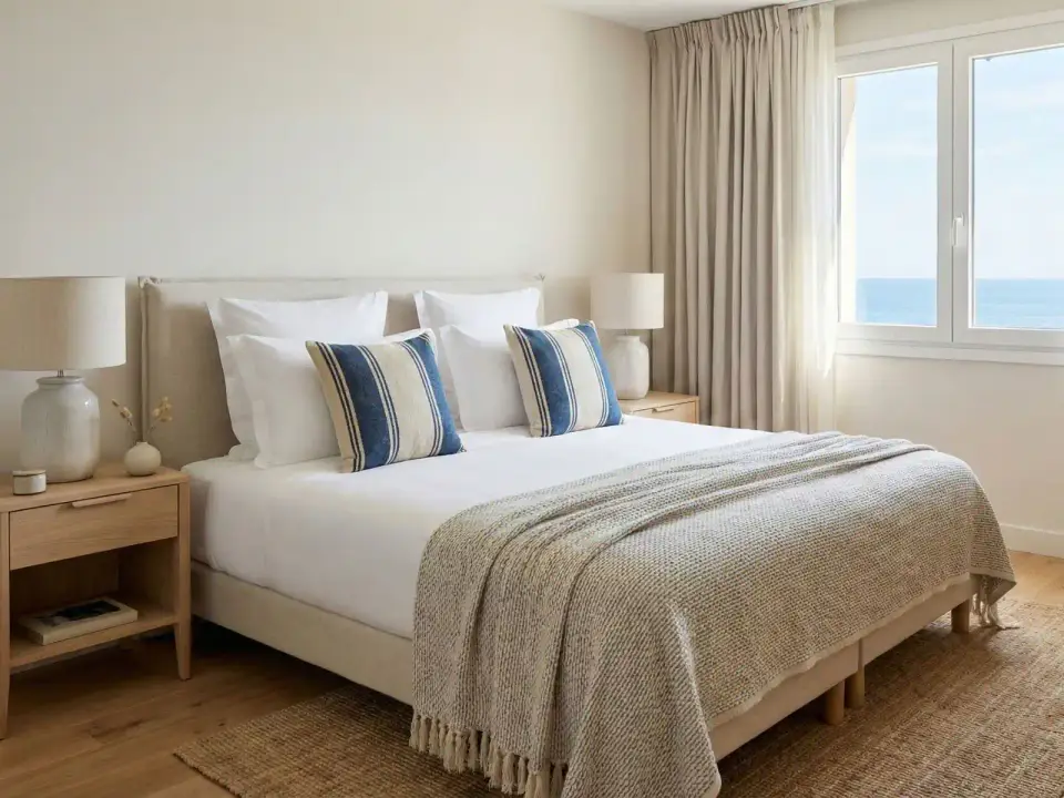 Chambre préparée pour un shooting photo Airbnb – logement sous gestion Atlantic Selection